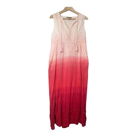 Tommy Bahama Ombre Dip Dye Maxi Dress Cotton Womens Small Pockets Pink Beachy - Picture 2 of 7